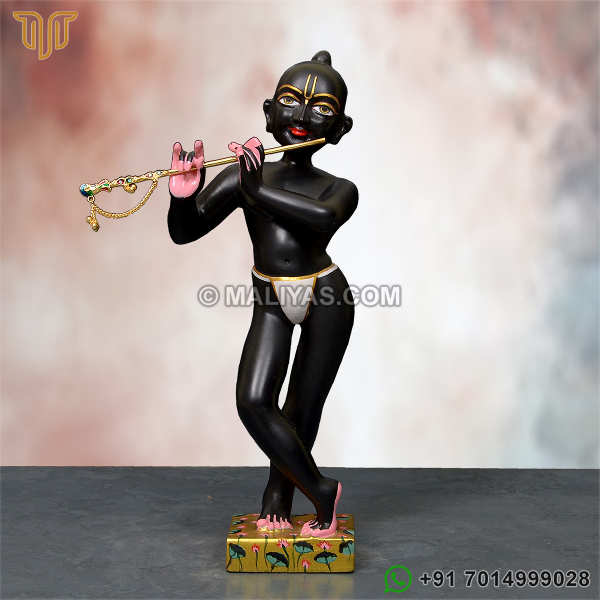 Black Marble Iskcon Krishna Statue - 13 Inch