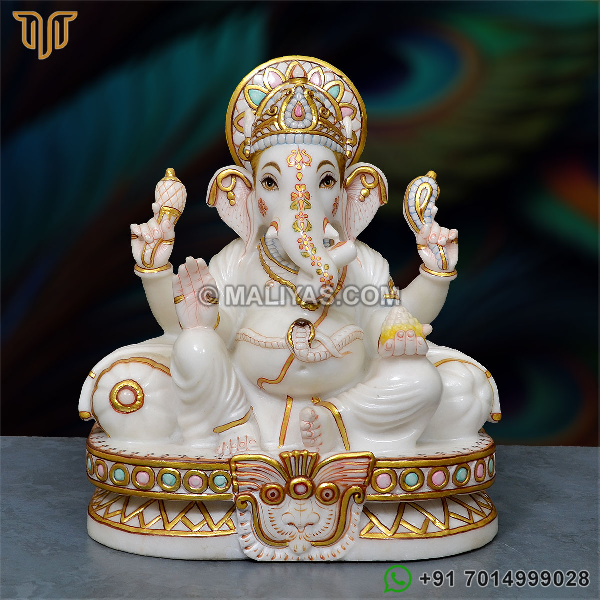 White Marble Ganesh Murti - 12 Inch