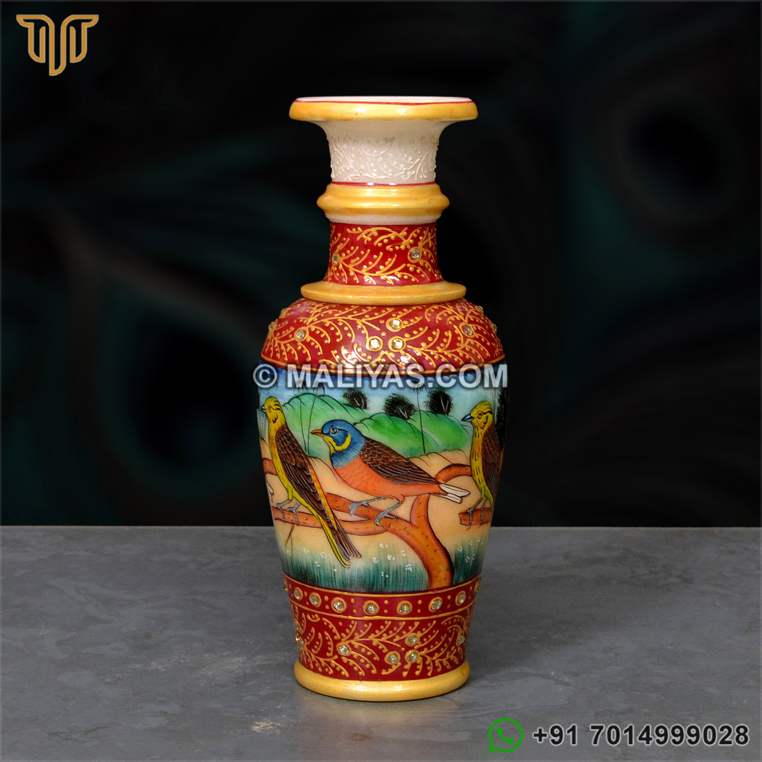 Marble Vase with Birds Painting