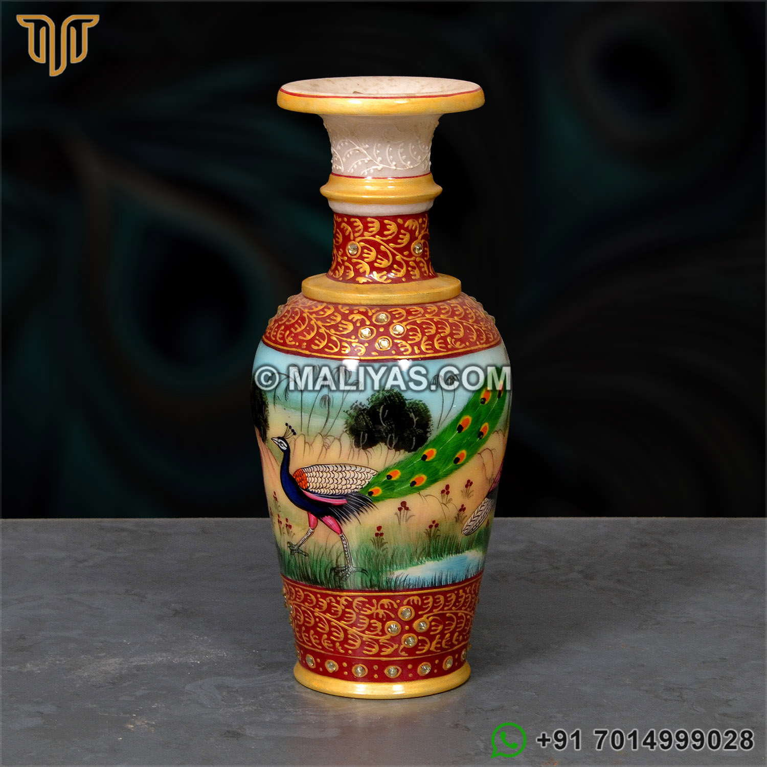 Marble Pot with Peacock Painting