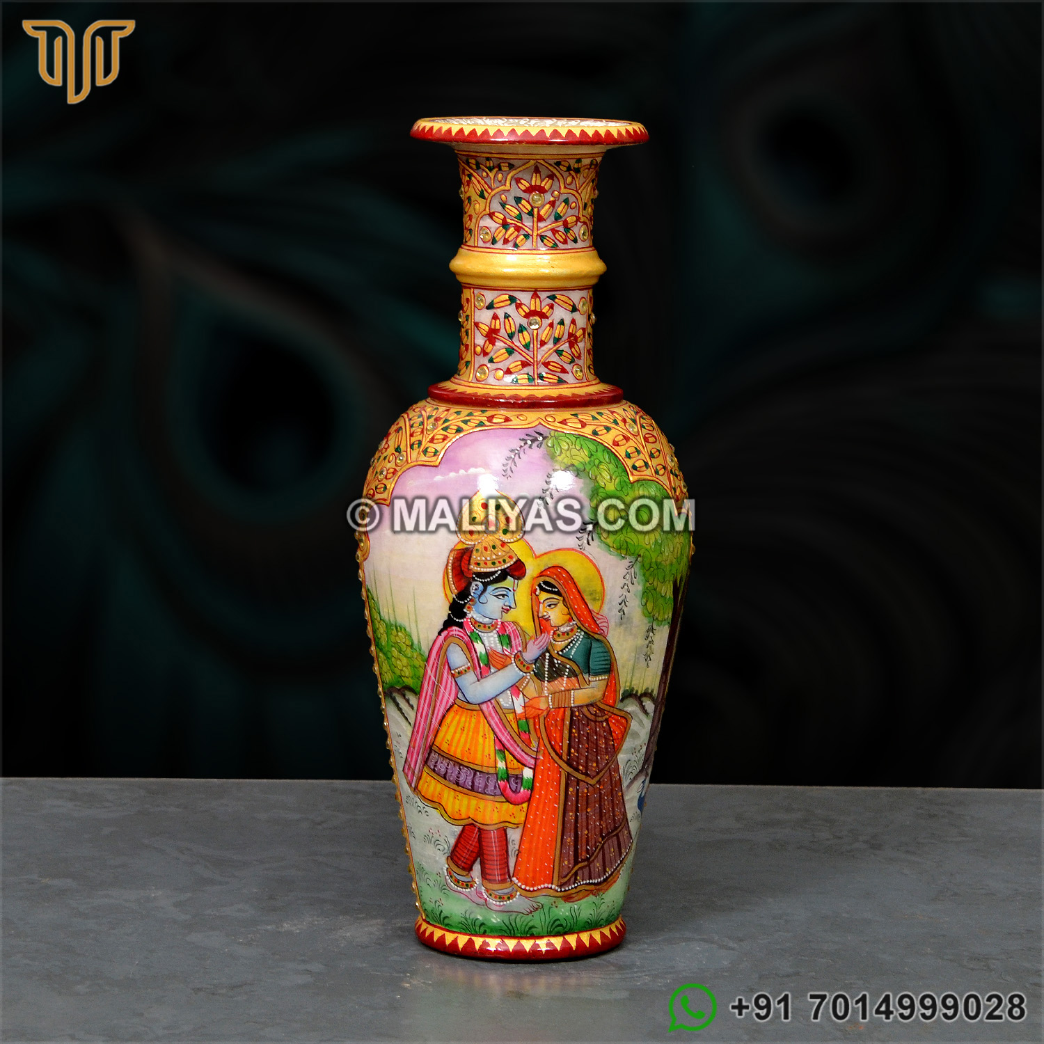 Marble Vase with Radha Krishna Painting