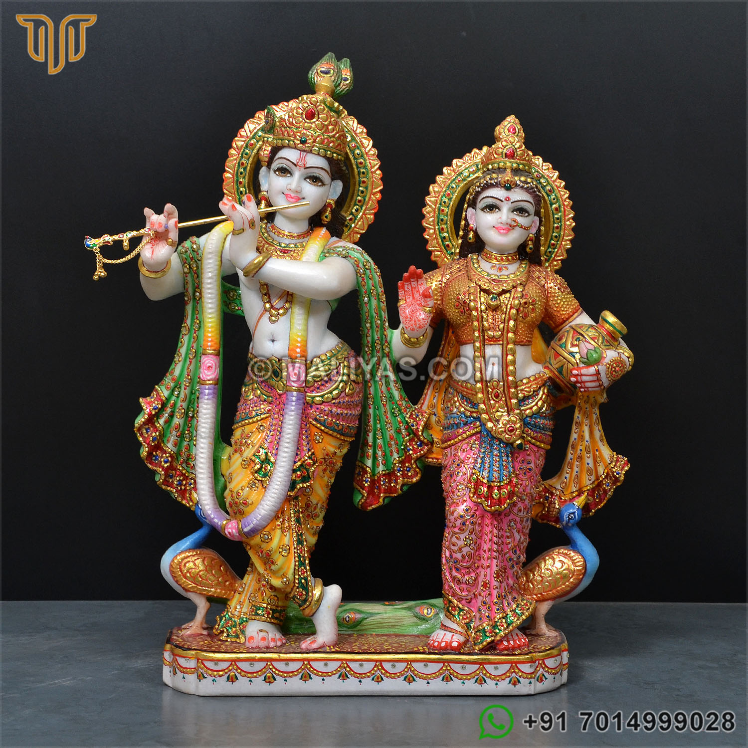 Marble radha krishna murti with color painting work