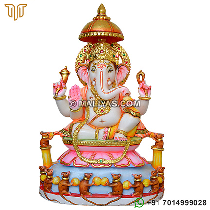 Beautiful Marble Ganesh Statue with Rats
