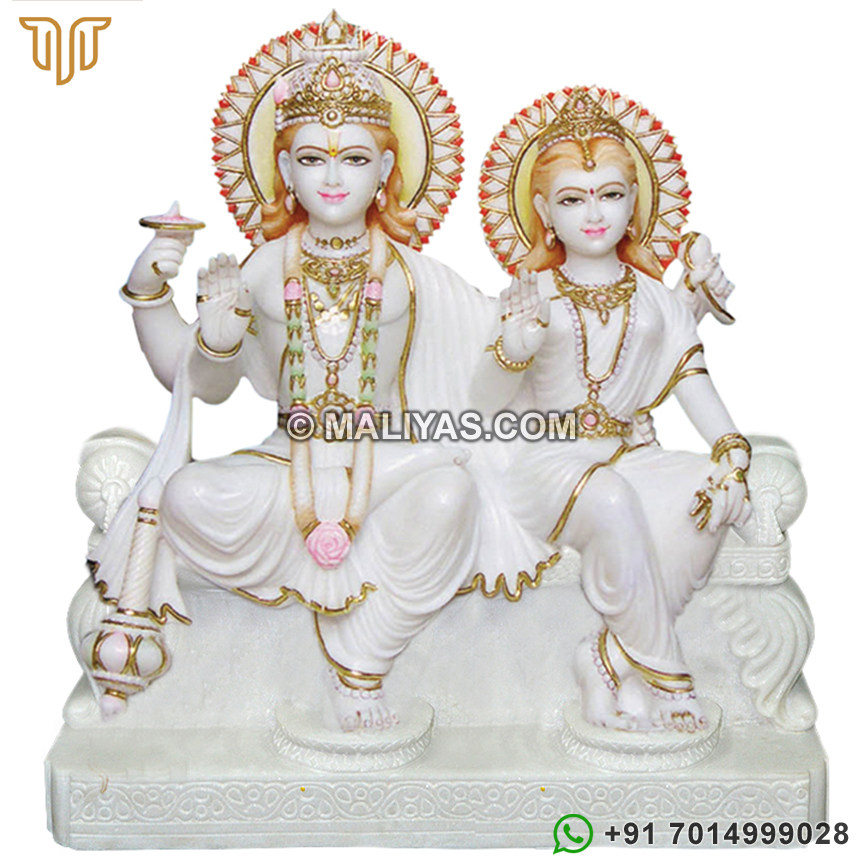 Beautiful Seated Marble Statues of Lord Laxmi Narayan