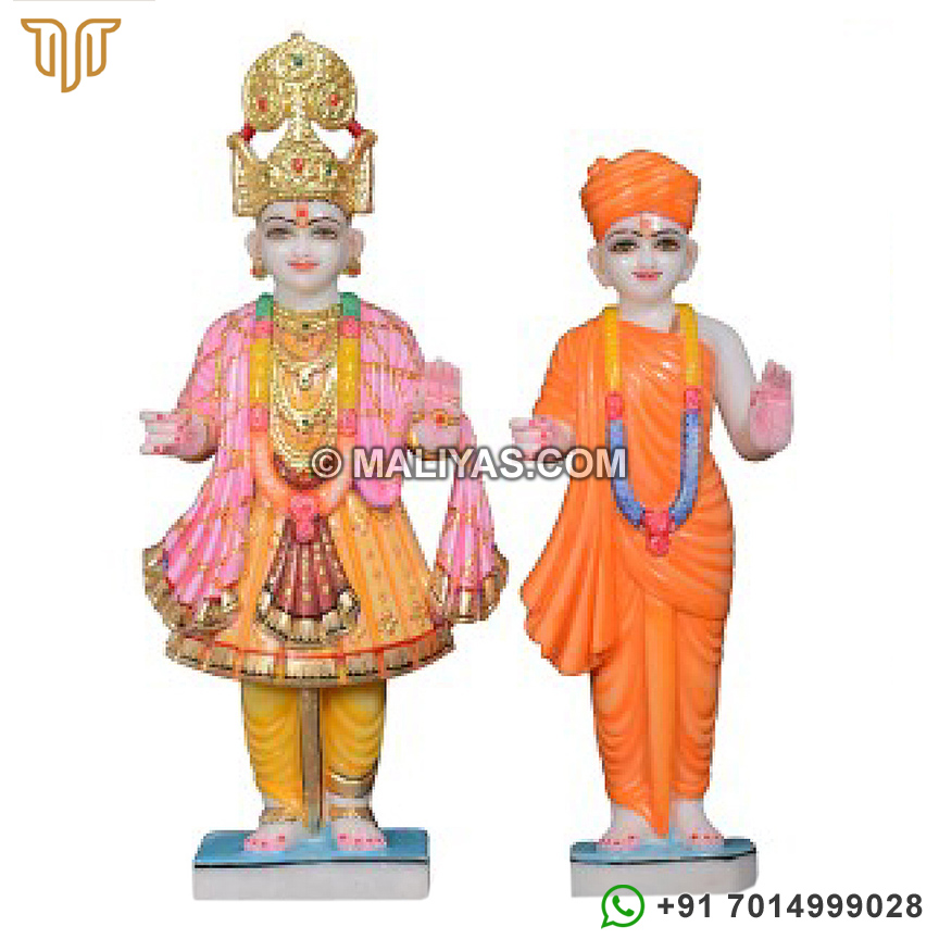 Beautifully Carved Marble God Swaminarayan and Gunatitanand Swami