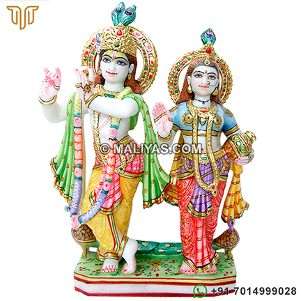 Carved Radha Krishna Statue from Marble