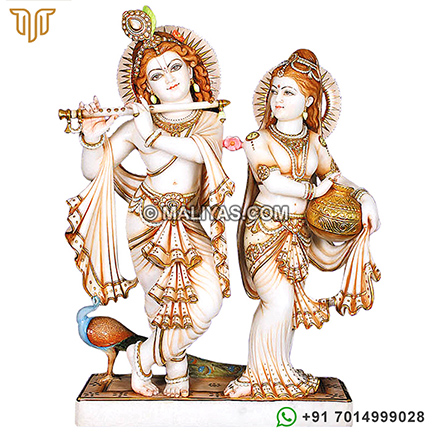 Carved Radha Krishna Statue from Marble