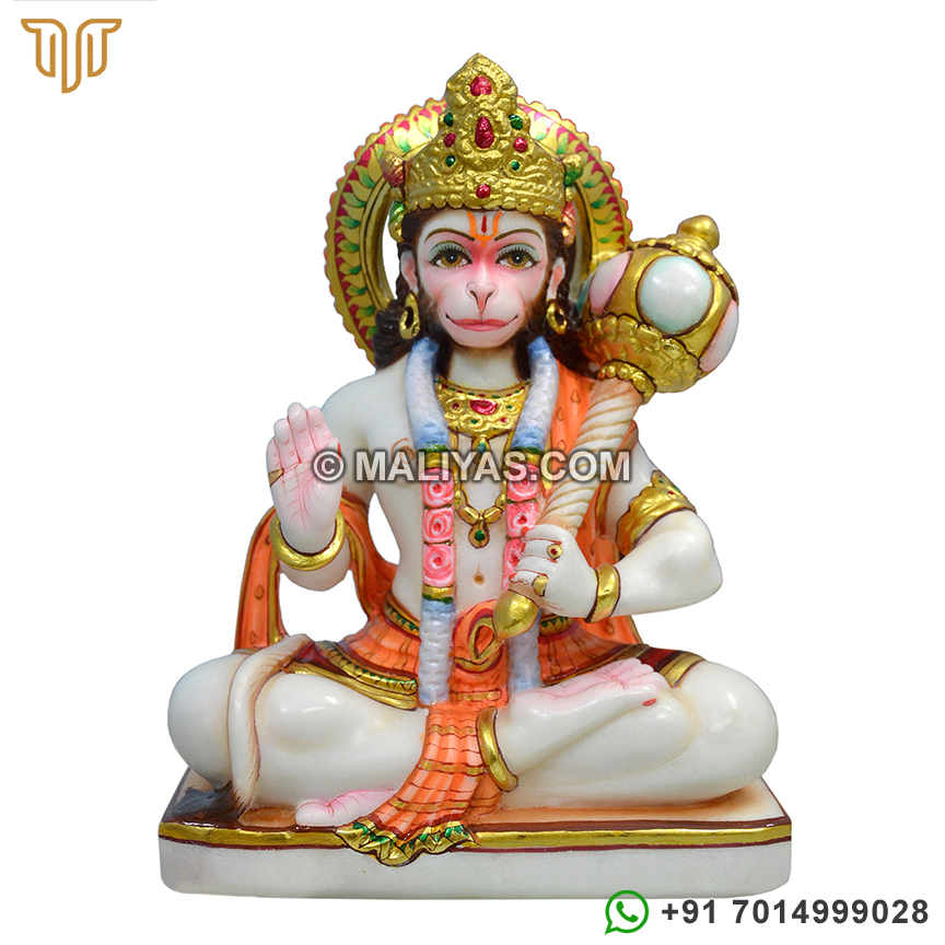 Colourful Marble Hanumanji statue in seated posture