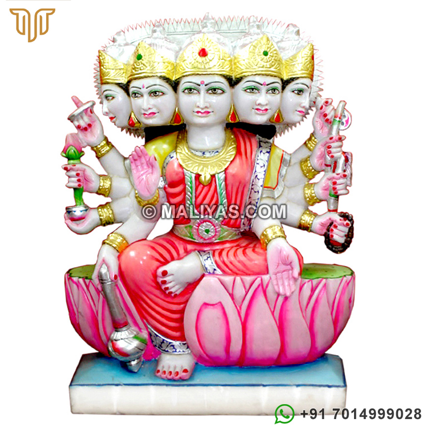 Colourful Panchmukhi Marble Goddess Gayatri Moorti