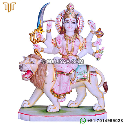 Durga Mata Statue from White Marble Stone