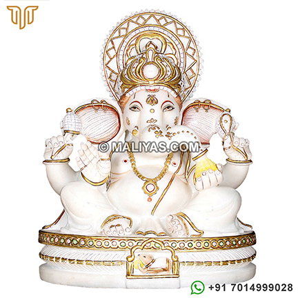 Ganesh Statue carved from White Marble