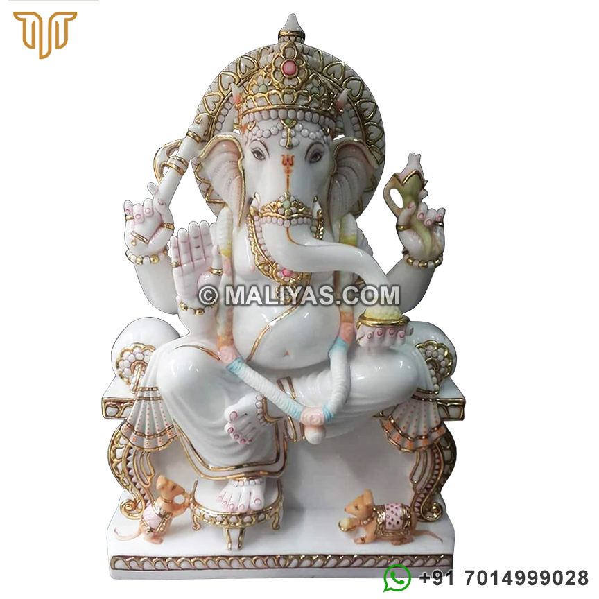 Golden Painted Marble Ganesh Statue