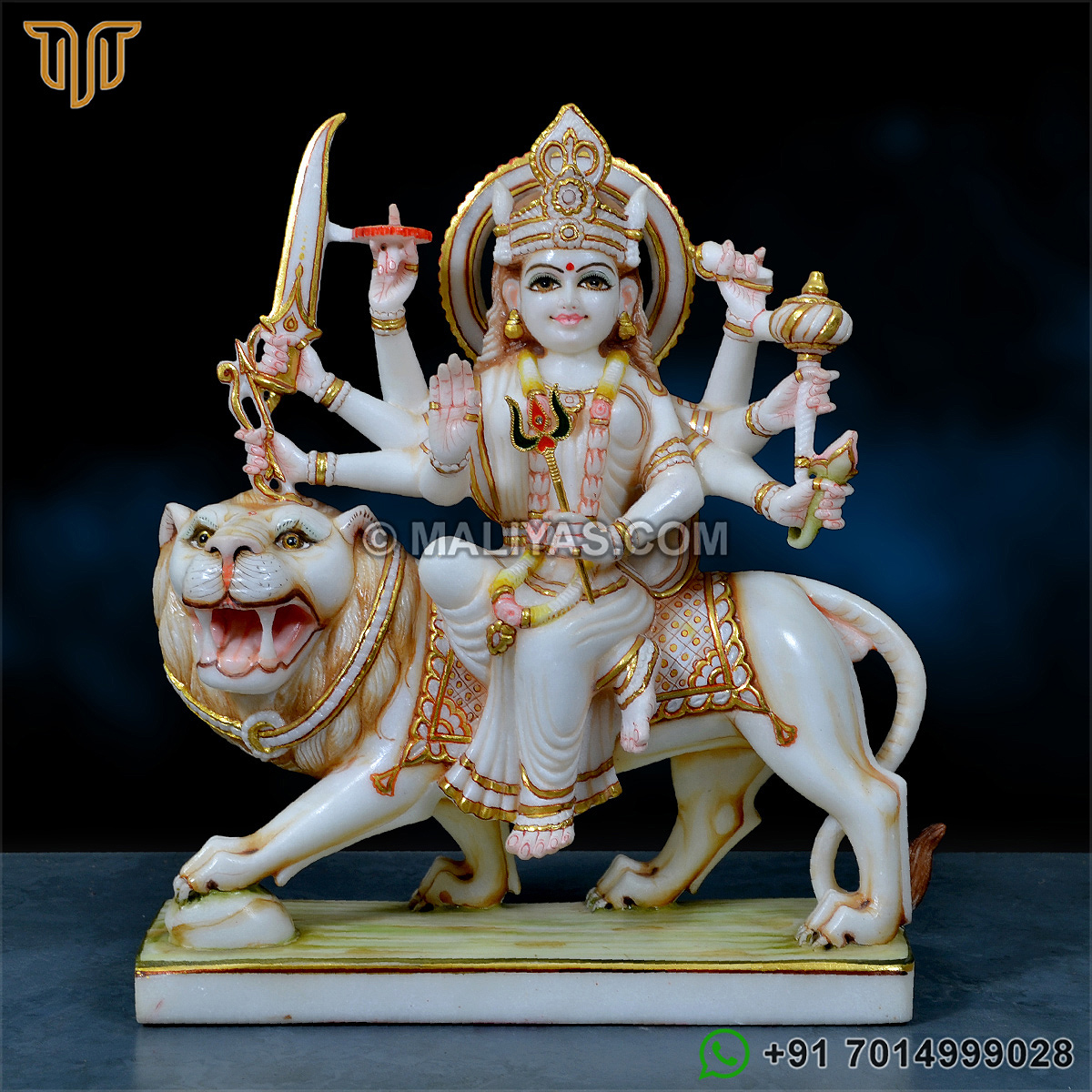 Golden work Beautiful Goddess Durga Statue from Marble