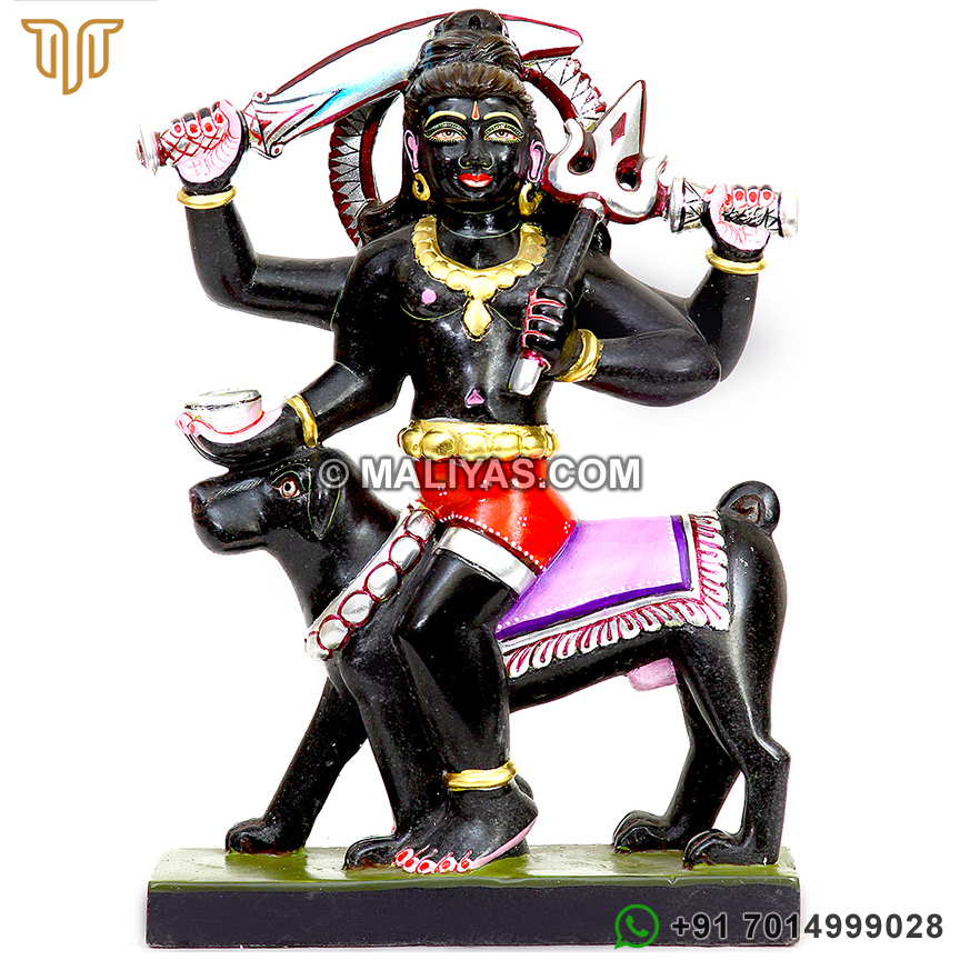 Hand Carved Black Marble Kal Bhairo Statue