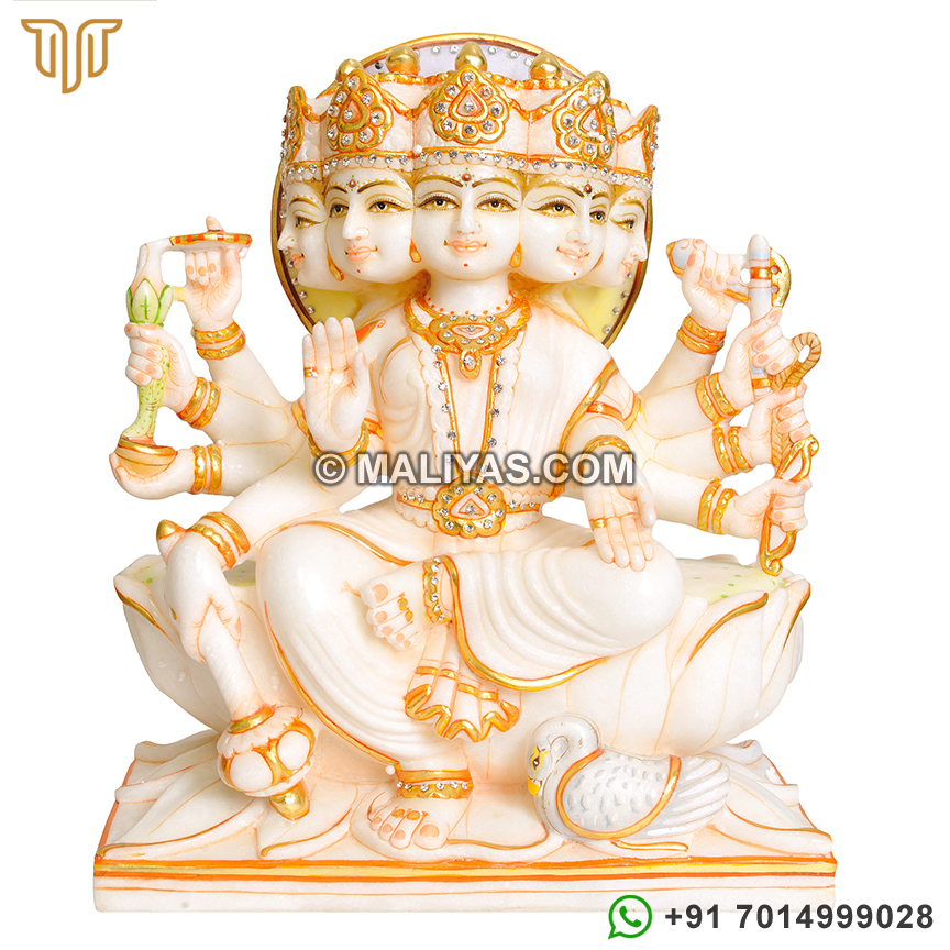 Hand carved Panchmukhi marble Gayatri Statue for temple