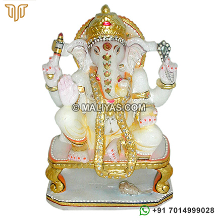Handmade Ganesh Statue from White Marble