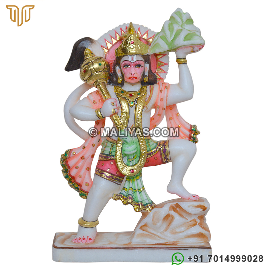 Hanuman statue lifting mountain from marble