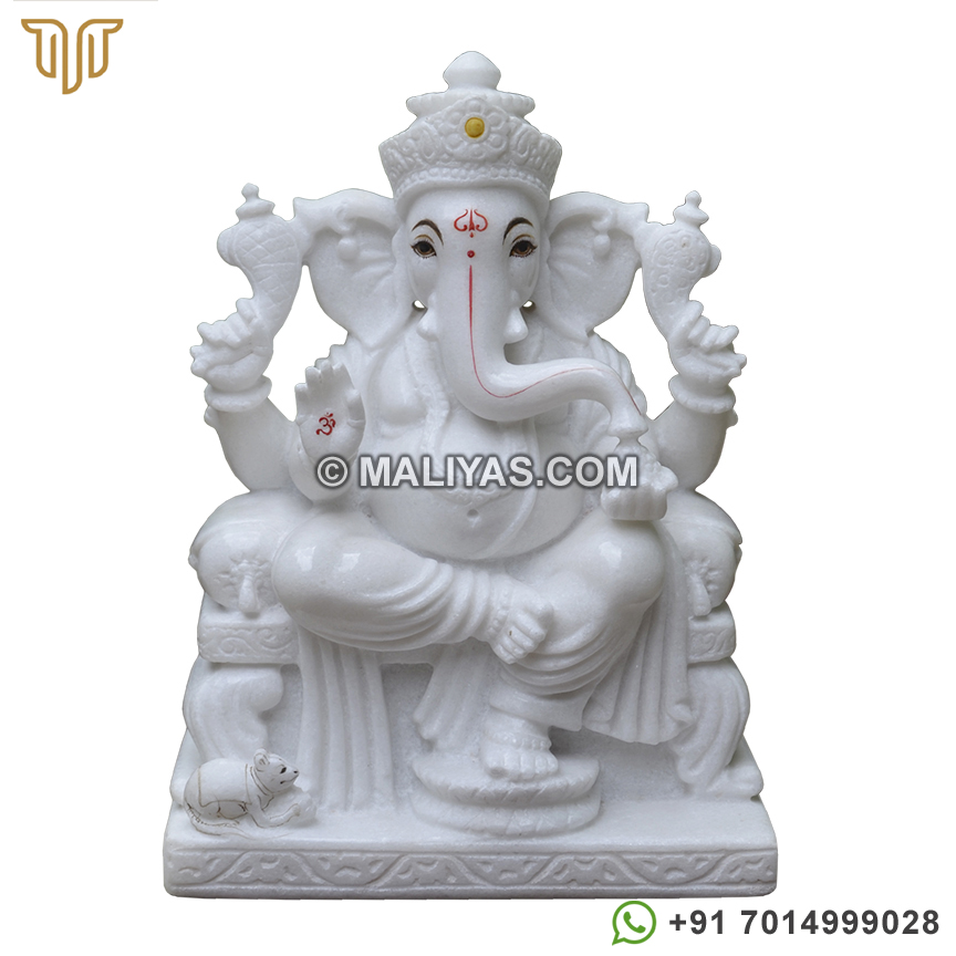 Large Pure White Marble Ganesh Sculpture