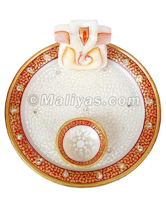 Marble Pooja plate with painting