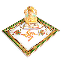 Marble pooja plate with ganesh statue