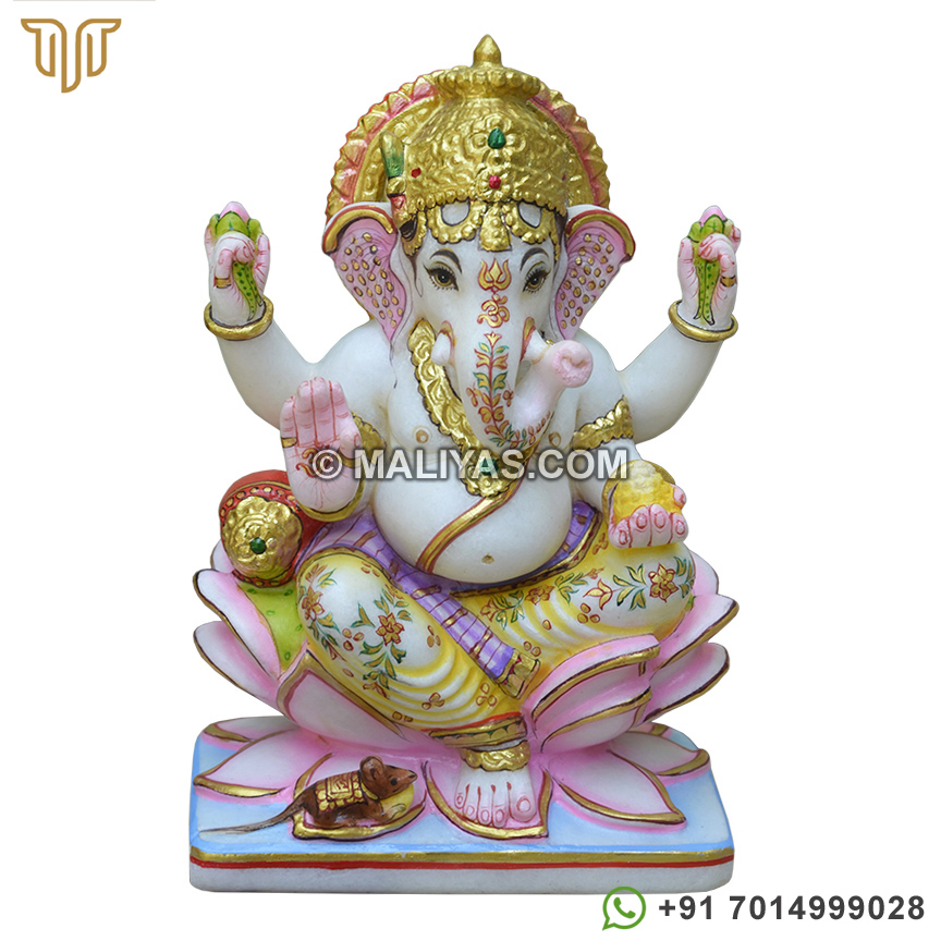 Marble Beautiful Ganesha Statue on Lotus