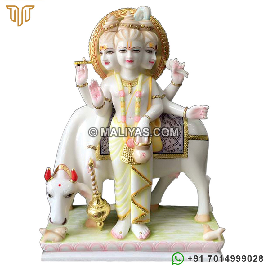 Marble Dattatreya Standing with Cow