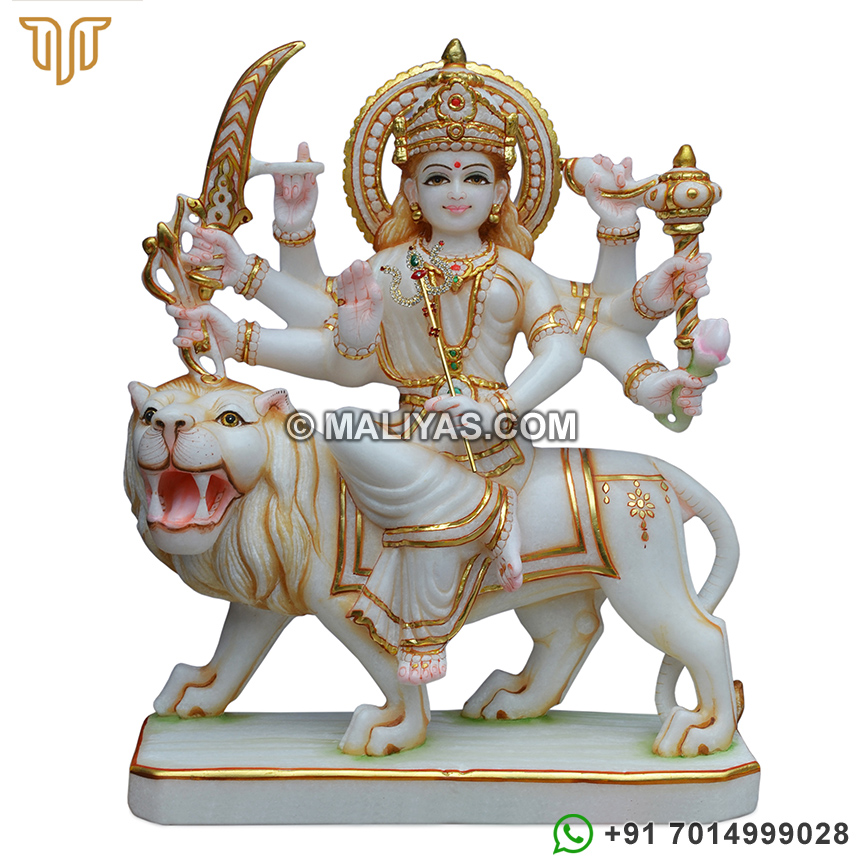 Marble Durga Statue from White Marble