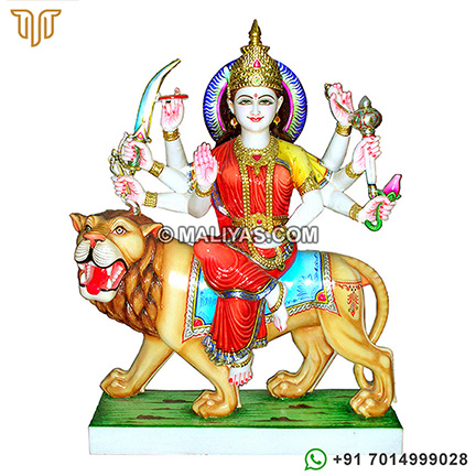 Marble Durga Statue with painting