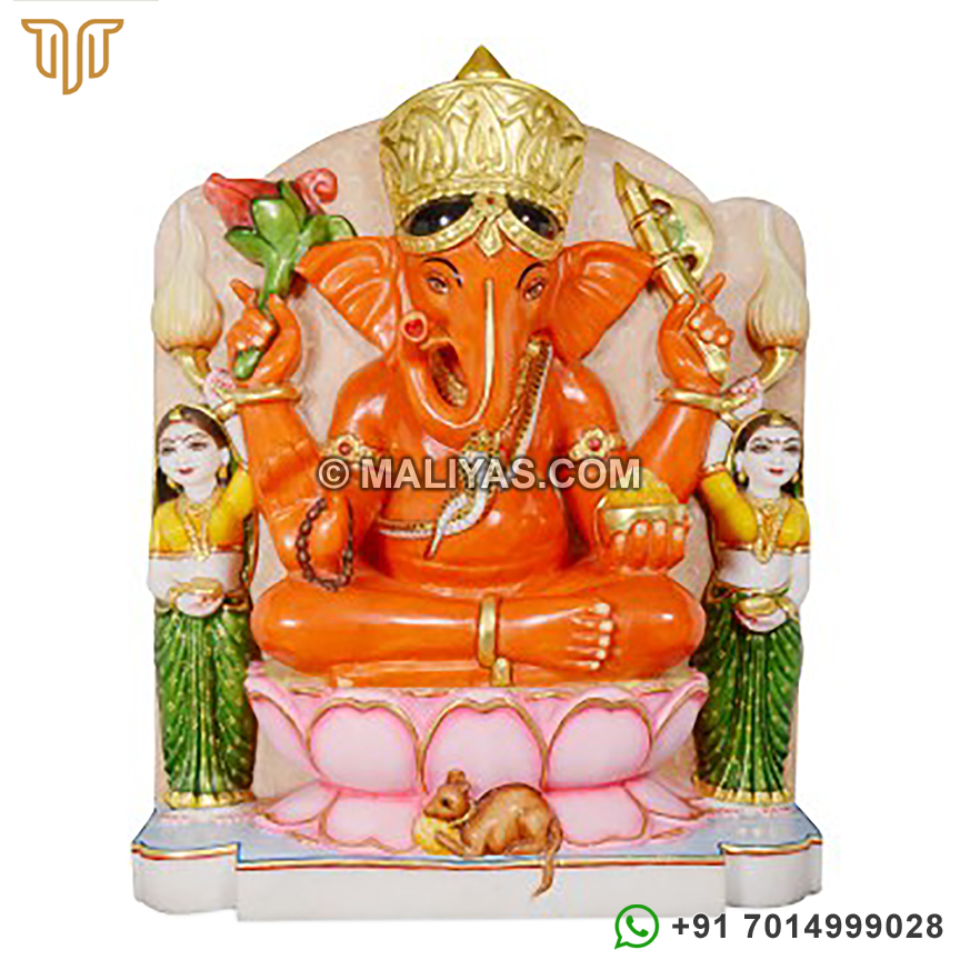 Marble Ganesh God Statues with Riddhi Siddhi