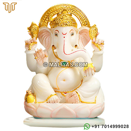 Marble Ganesh Statue with Light Painting