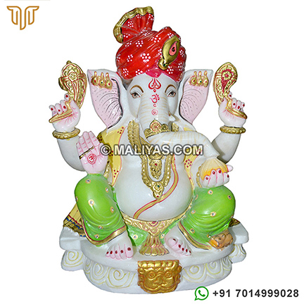 Marble Ganesh Statues with turban