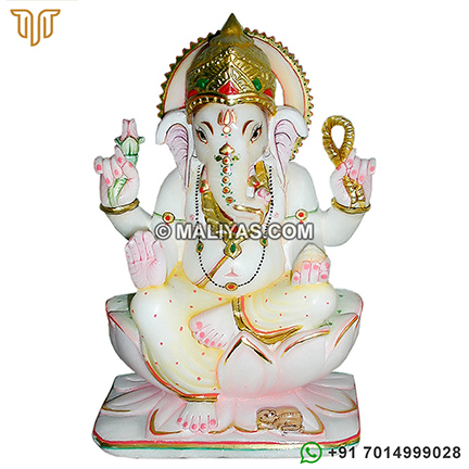 Marble Ganesh statue carved from makrana