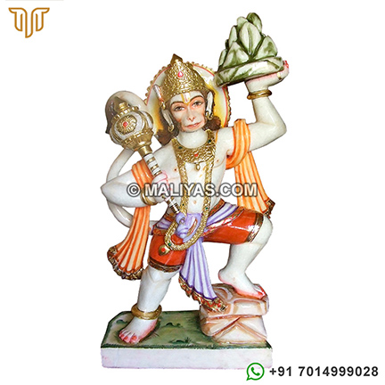 Marble Hanuman Statue carrying Mountain
