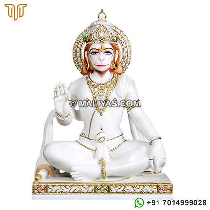 Marble Hanuman ji Statue in Seated Posture