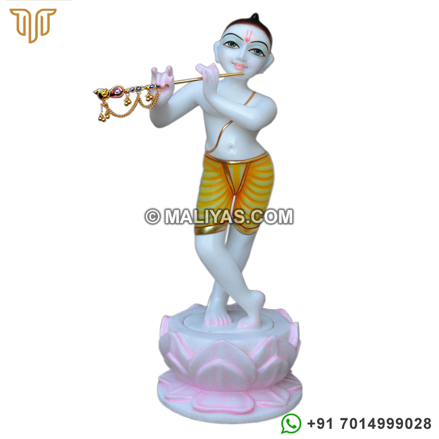 Marble Iskcon Krishna statue on louts flower