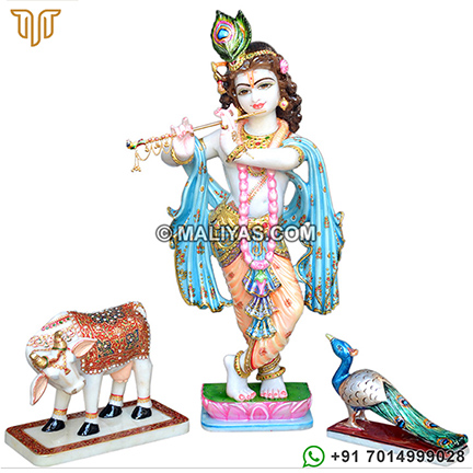 krishna with cow and peacock buy online - krishna with cow and peacock  statue Manufacturer from Jaipur. - MSRK146