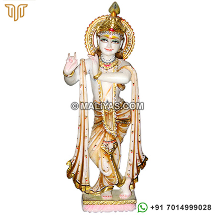 Marble Krishna statue carved from makrana