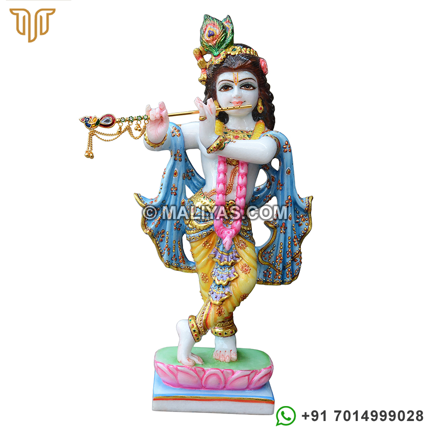 Marble Krishna statue with painting