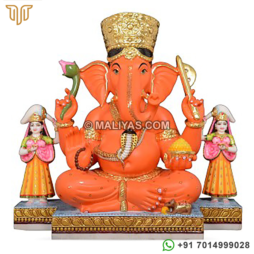 Marble Lord Ganesha Statue With Riddhi Siddhi