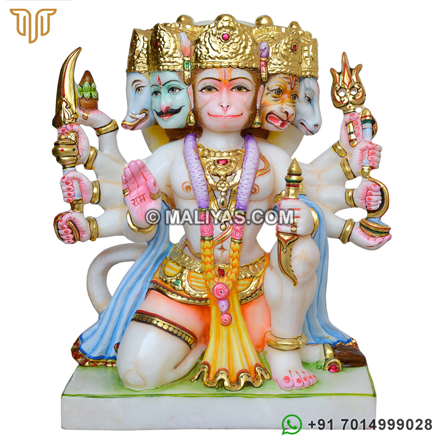Marble Panchmukhi Hanuman Statue with painting
