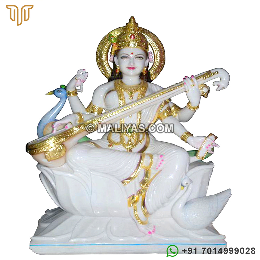 Marble Saraswati statue carved out from marble