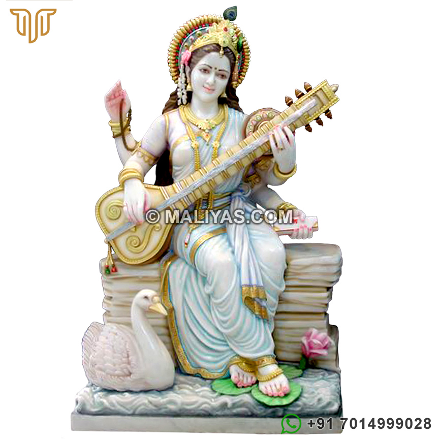 Marble Saraswati statue carved out from marble