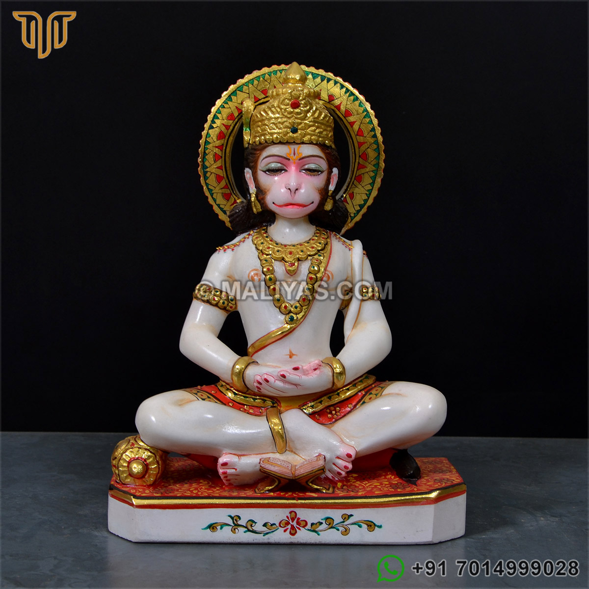 Marble Seated Dhyana Meditation Hanuman Sculpture
