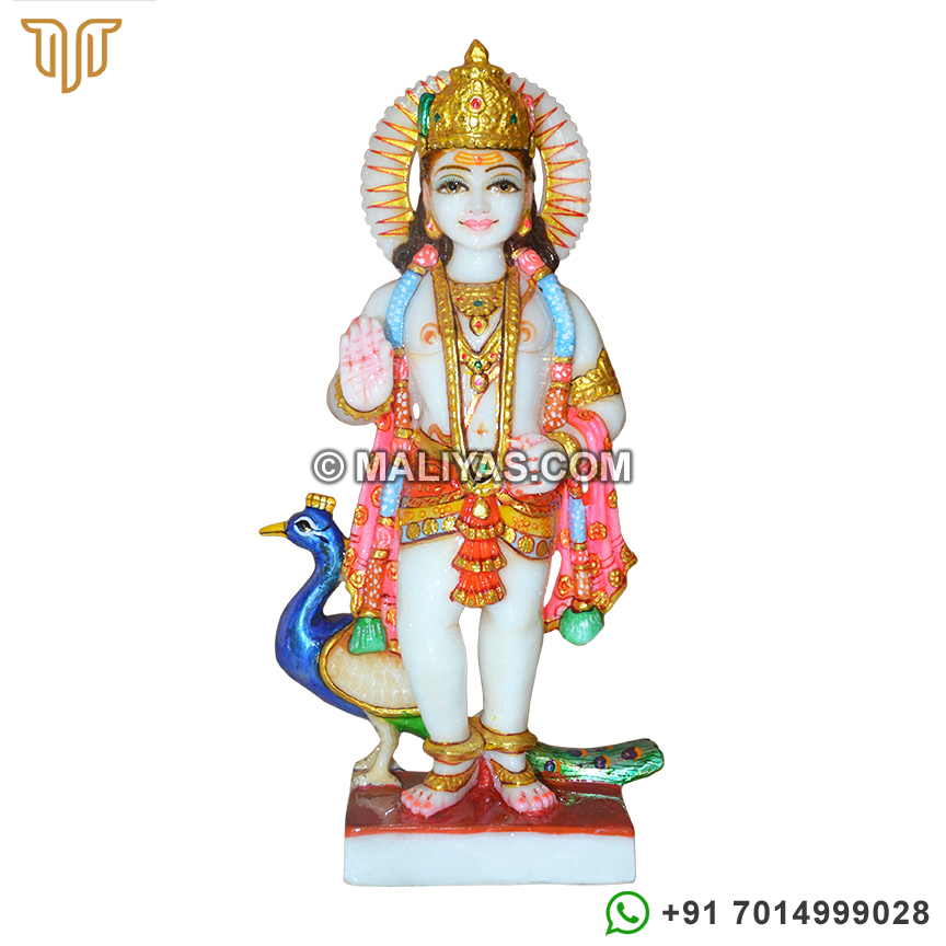 Marble Statue of Lord Kartikeya with Painting 