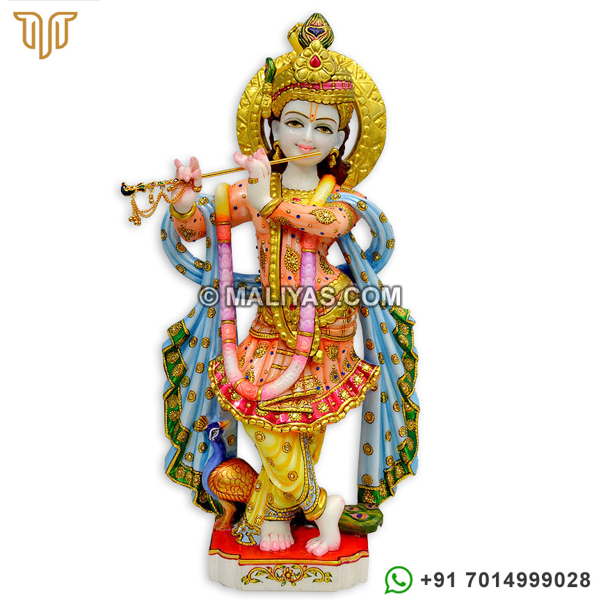 Multicolor Traditional Krishna Marble Statue For Worship