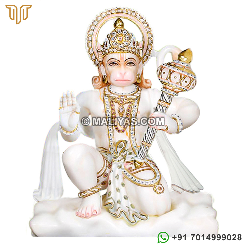 Pure White Marble Hanuman Murti at Home