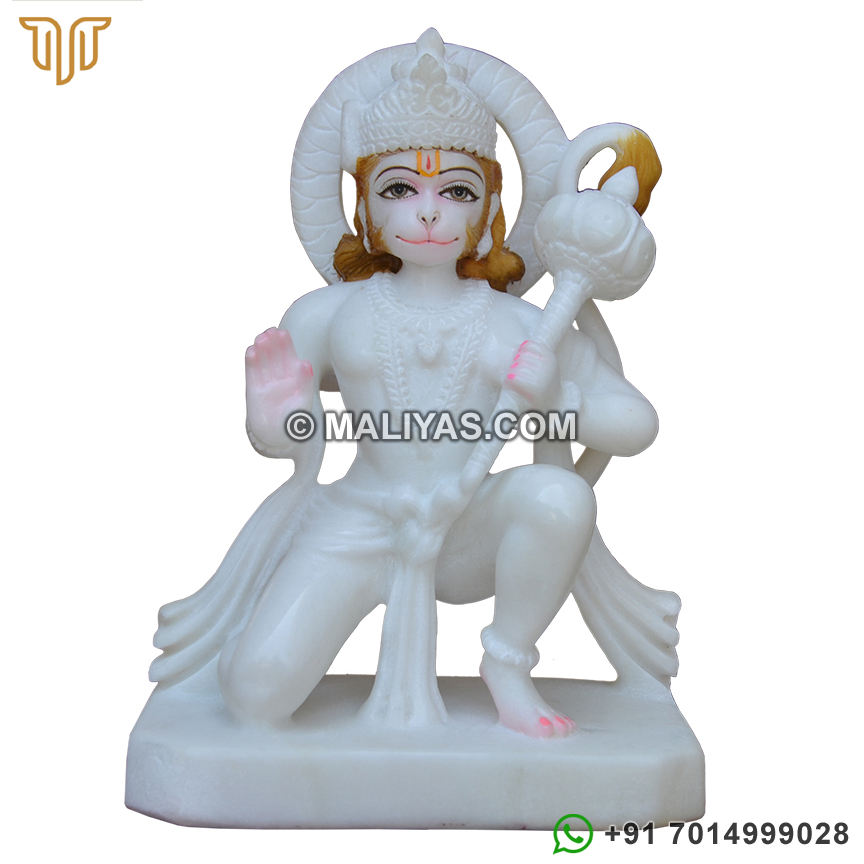Pure White Marble Hanumanji statue in seated posture