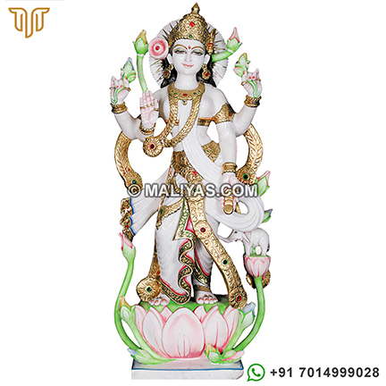 Standing Goddess Laxmi statue carved in marble