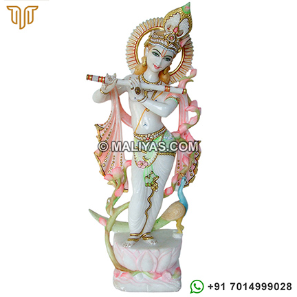 Unique Krishna Statue from White Marble