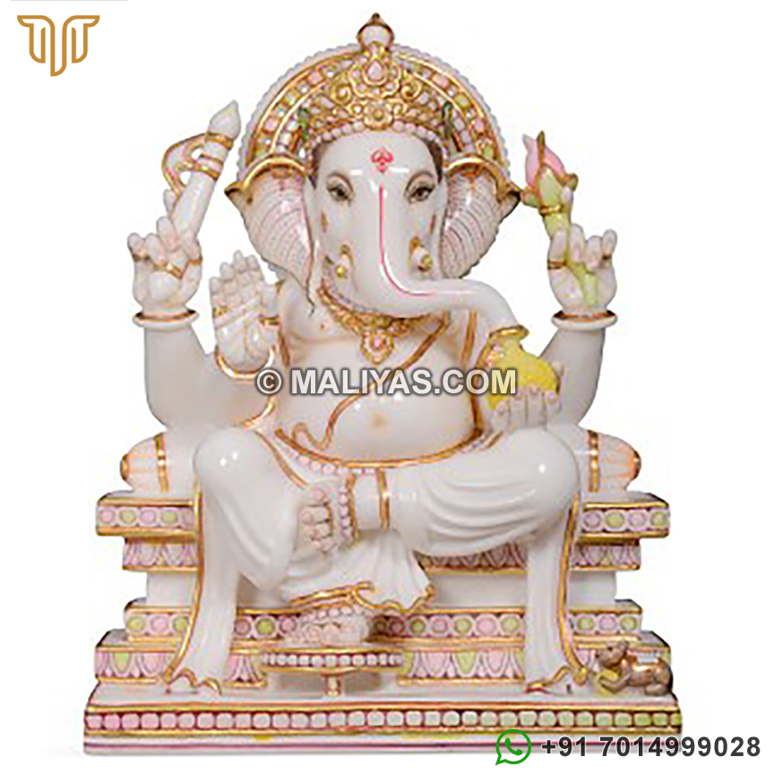 White Golden Marble Ganesha Statue